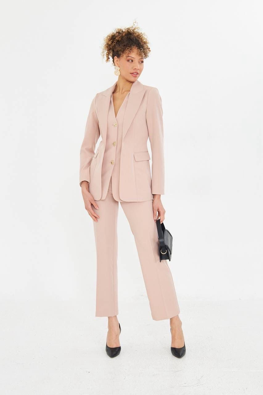 Ensemble Tailleur Pantalon 2 Pièces Veste Droite Beige 2