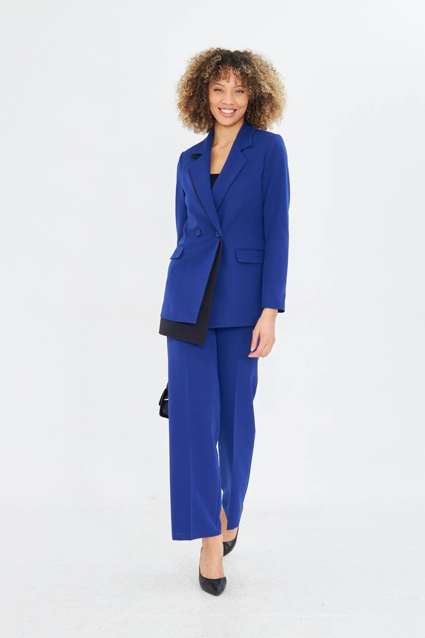 Ensemble Tailleur Pantalon Veste Croisée Bleu