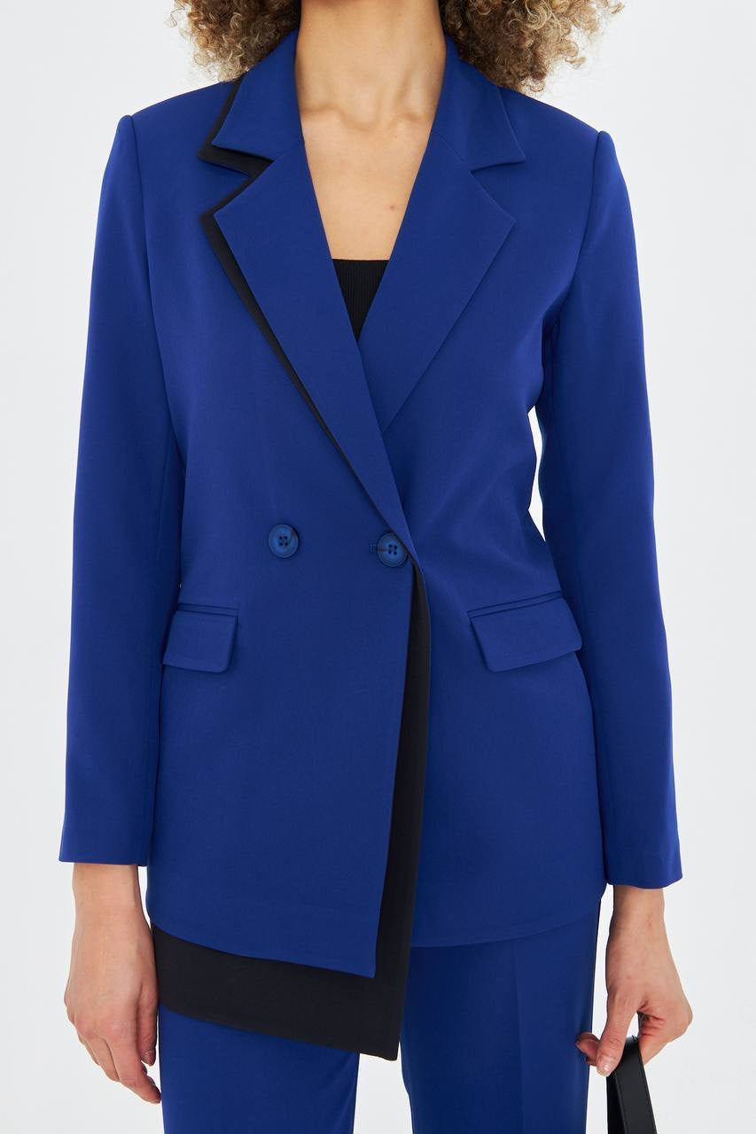 Ensemble Tailleur Pantalon Veste Croisée Bleu