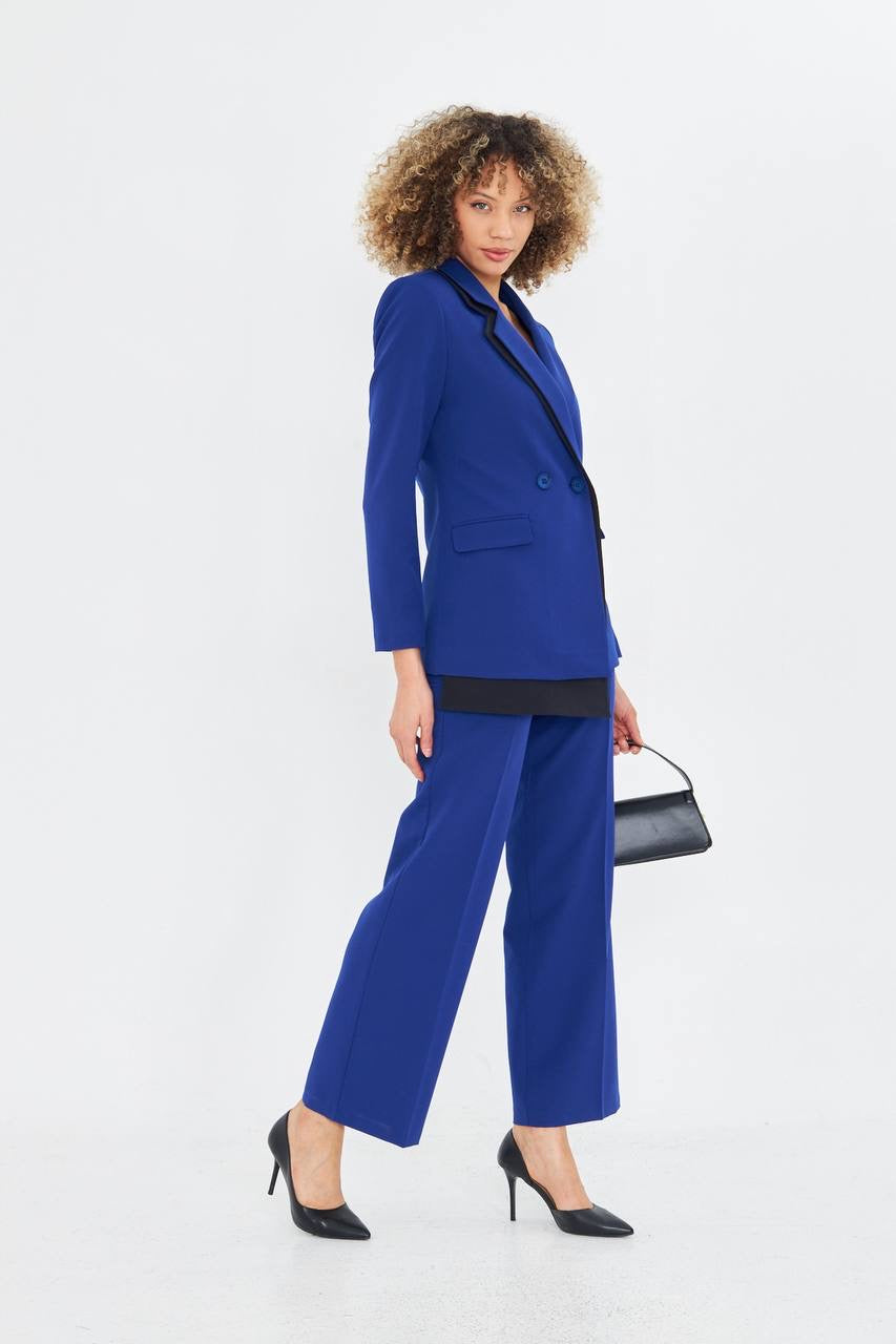 Ensemble Tailleur Pantalon Veste Croisée Bleu