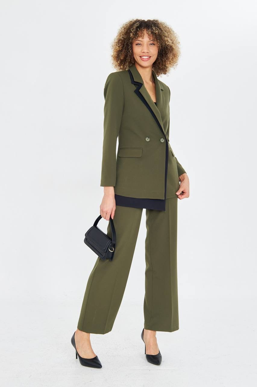 Ensemble Tailleur Pantalon Veste Croisée Vert