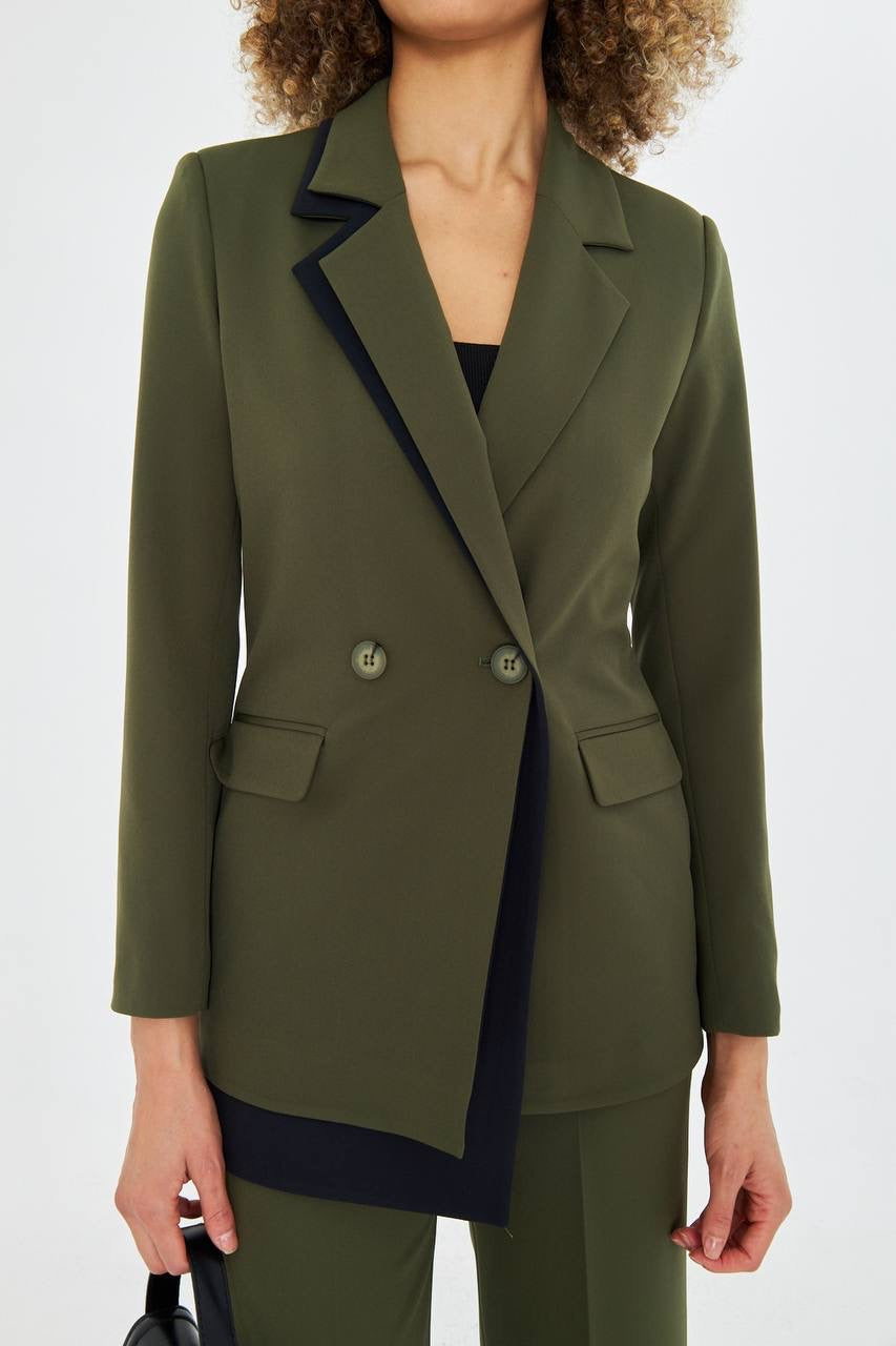 Ensemble Tailleur Pantalon Veste Croisée Vert