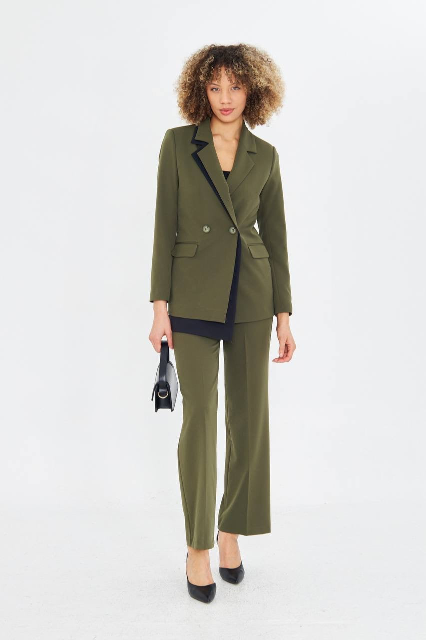 Ensemble Tailleur Pantalon Veste Croisée Vert