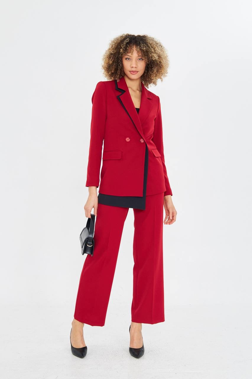 Ensemble Tailleur Pantalon Veste Croisée Rouge