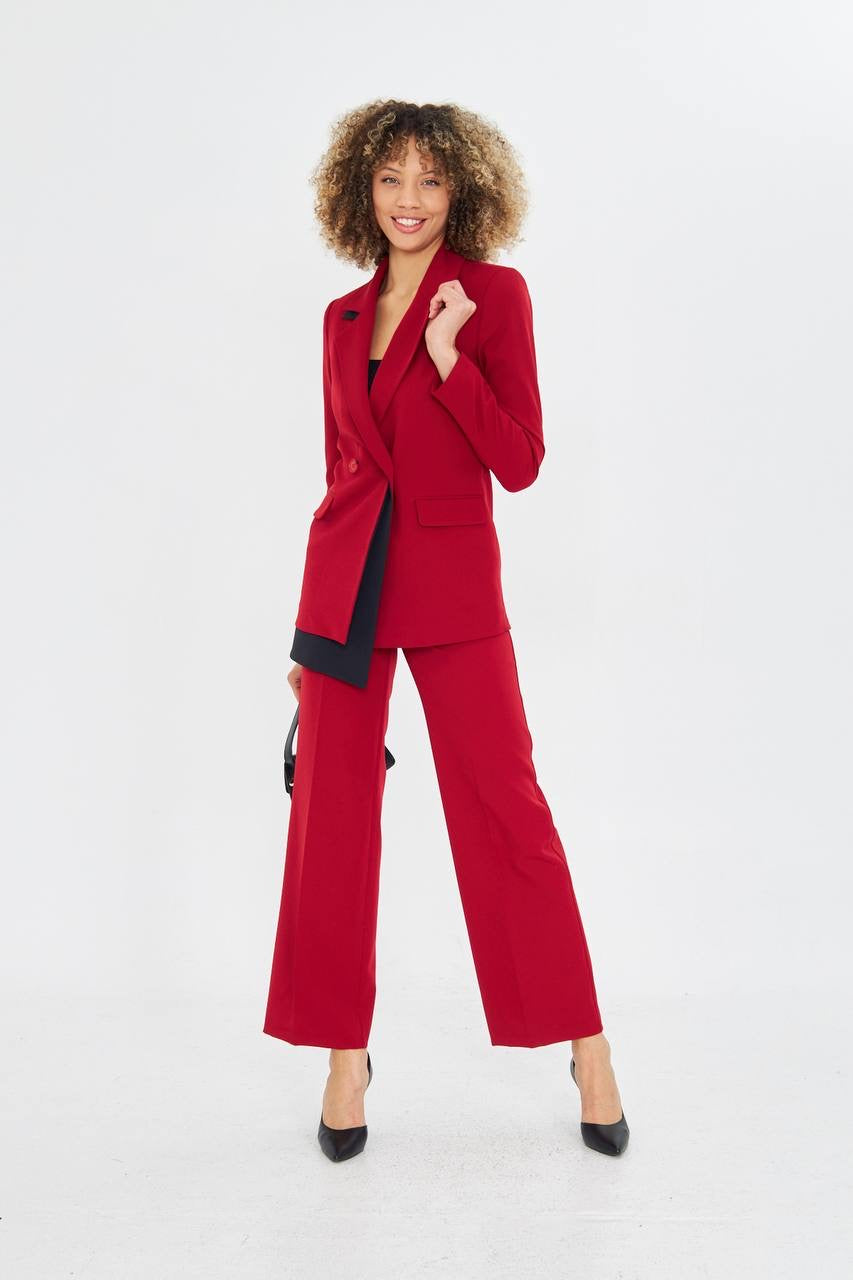 Ensemble Tailleur Pantalon Veste Croisée Rouge
