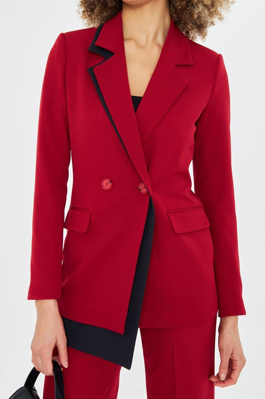 Ensemble Tailleur Pantalon Veste Croisée Rouge