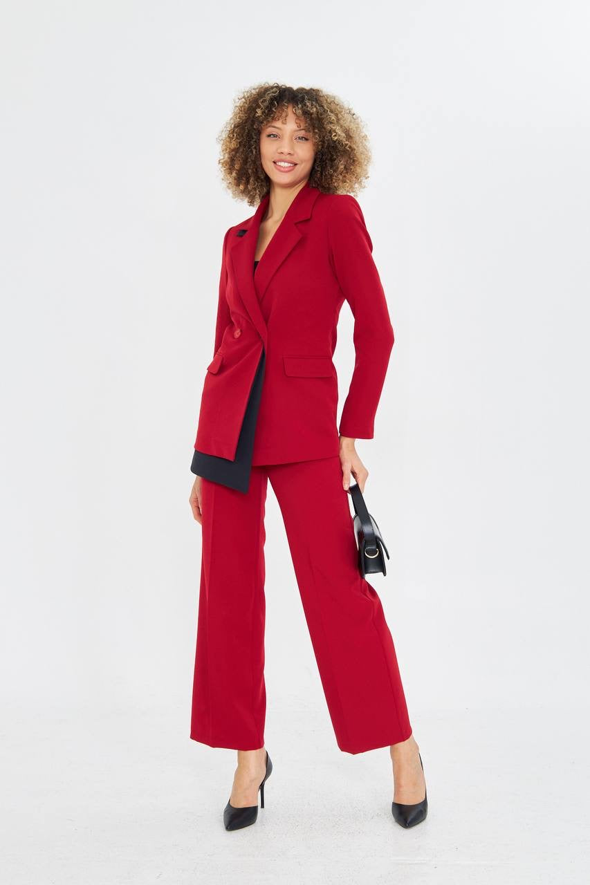 Ensemble Tailleur Pantalon Veste Croisée Rouge