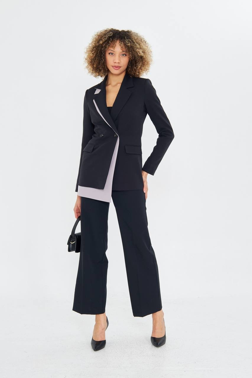 Ensemble Tailleur Pantalon Veste Croisée Noir
