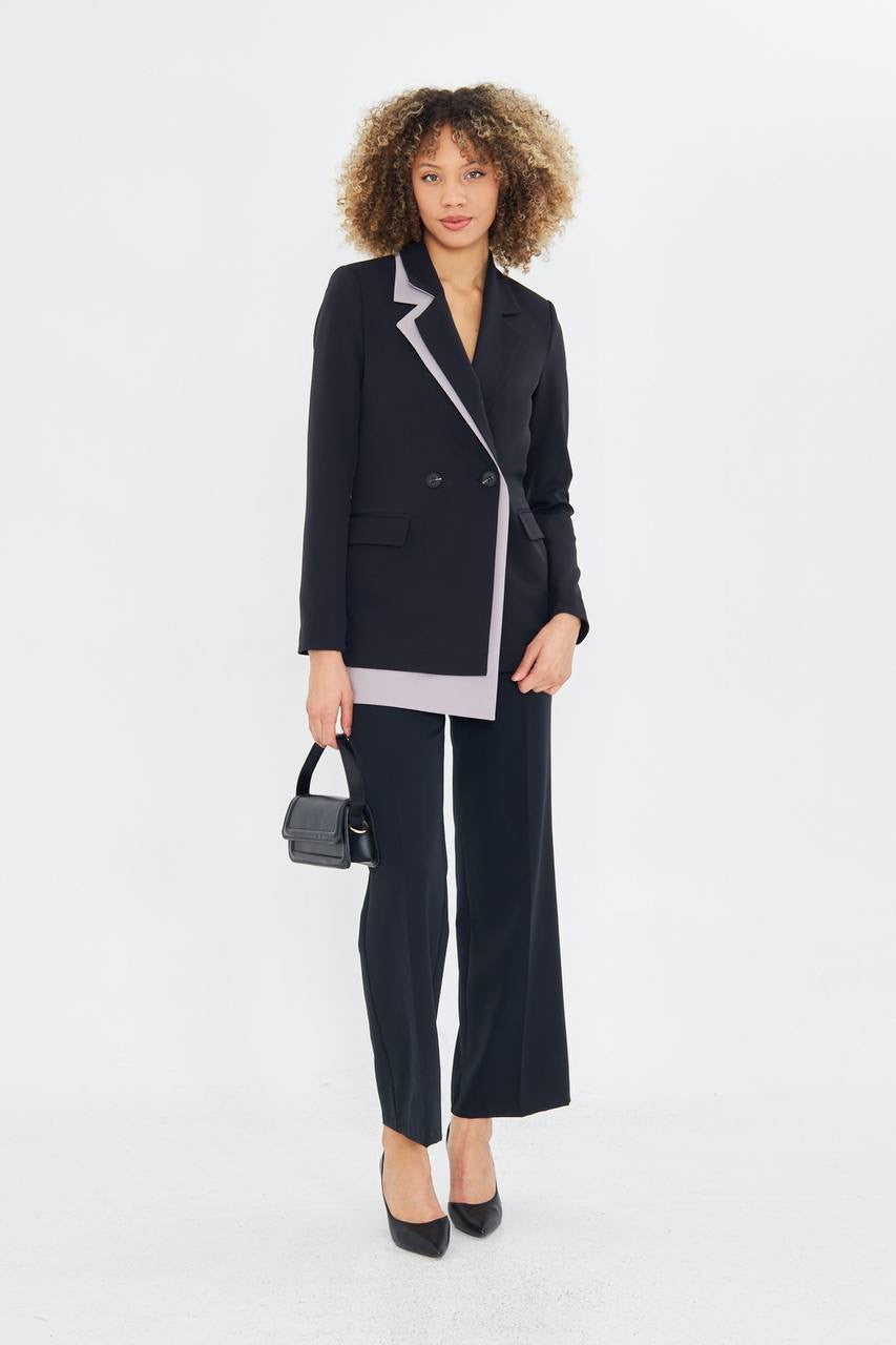 Ensemble Tailleur Pantalon Veste Croisée Noir