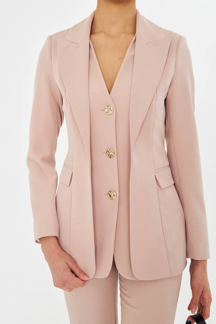 Ensemble Tailleur Pantalon 2 Pièces Veste Droite Beige 2