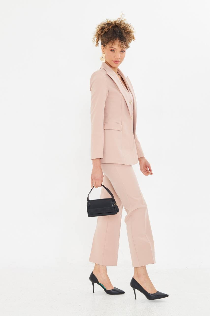 Ensemble Tailleur Pantalon 2 Pièces Veste Droite Beige 2