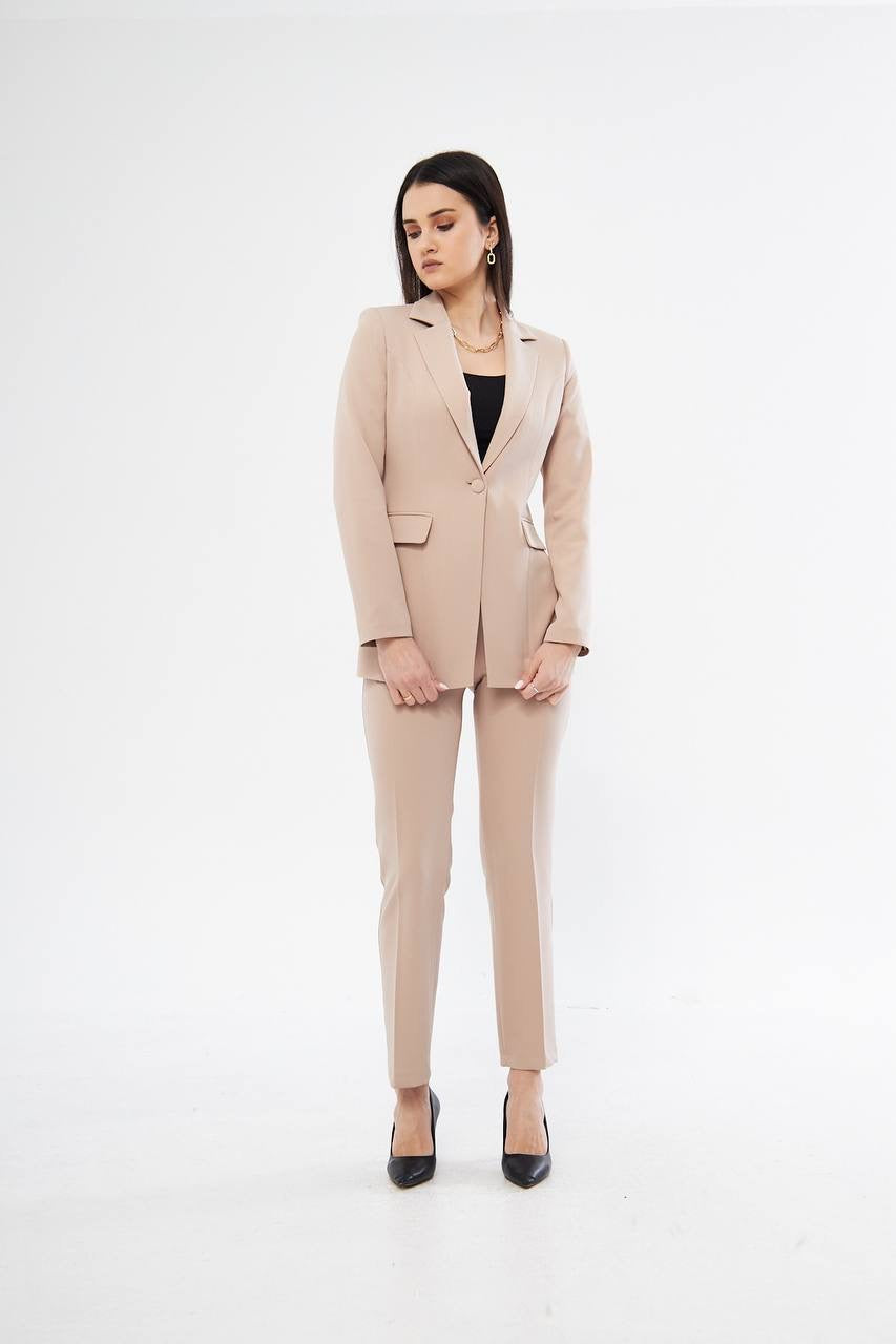 Ensemble Tailleur Pantalon Veste Droite Beige