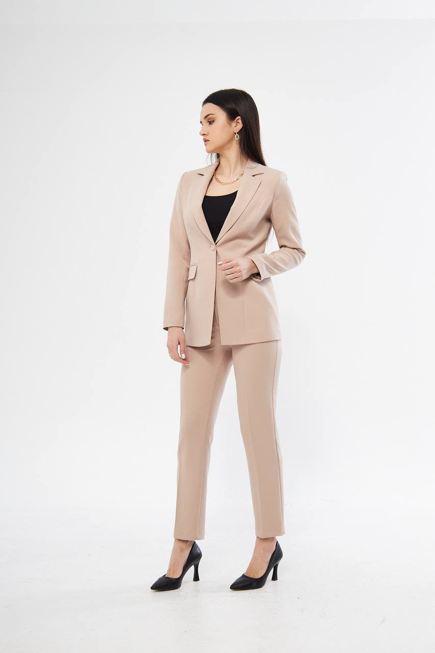 Ensemble Tailleur Pantalon Veste Droite Beige