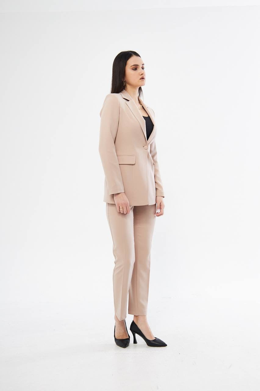 Ensemble Tailleur Pantalon Veste Droite Beige