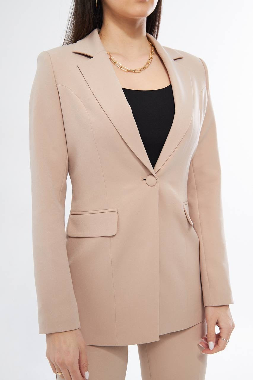 Ensemble Tailleur Pantalon Veste Droite Beige