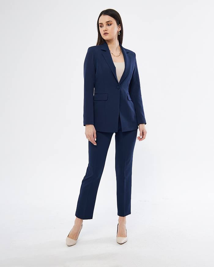 Ensemble Tailleur Pantalon Veste Droite Bleu