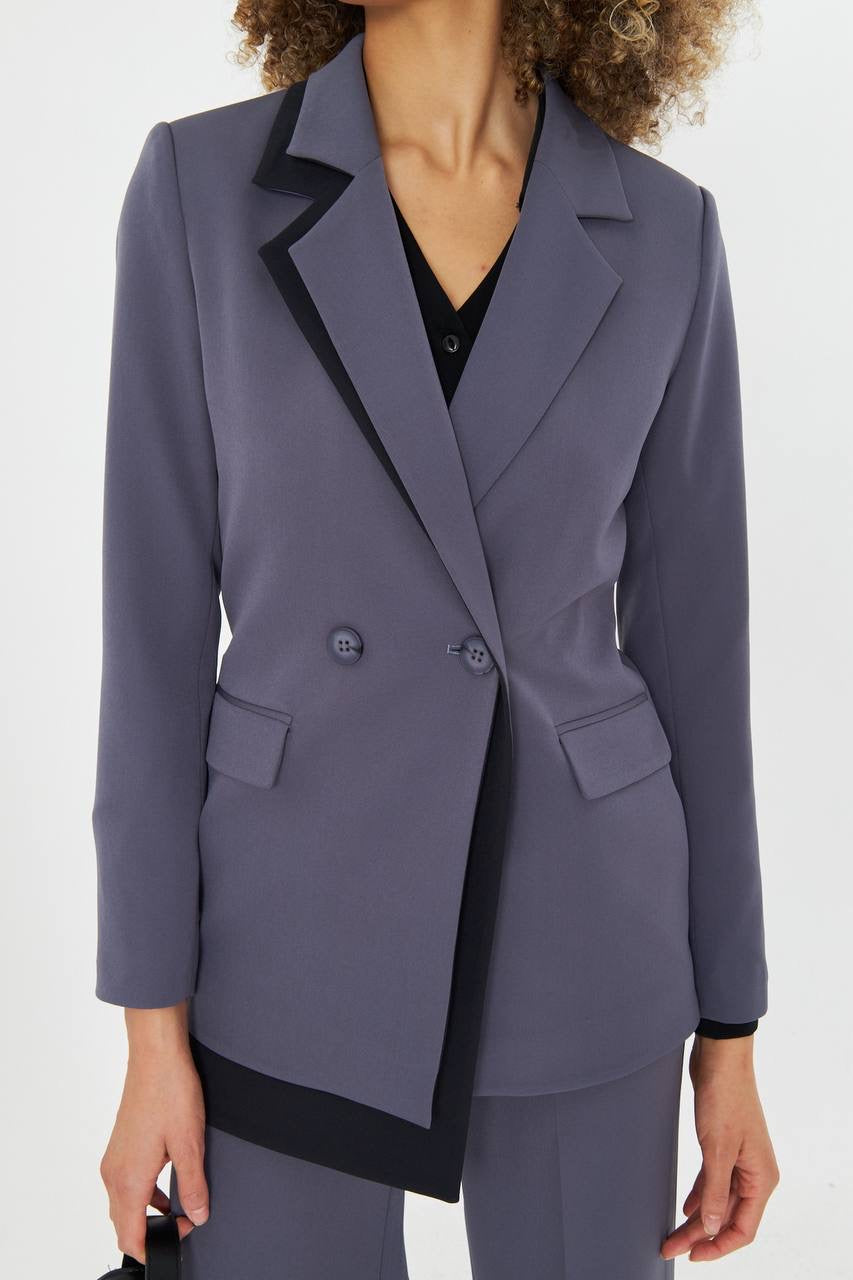 Ensemble Tailleur Pantalon Veste Croisée Gris