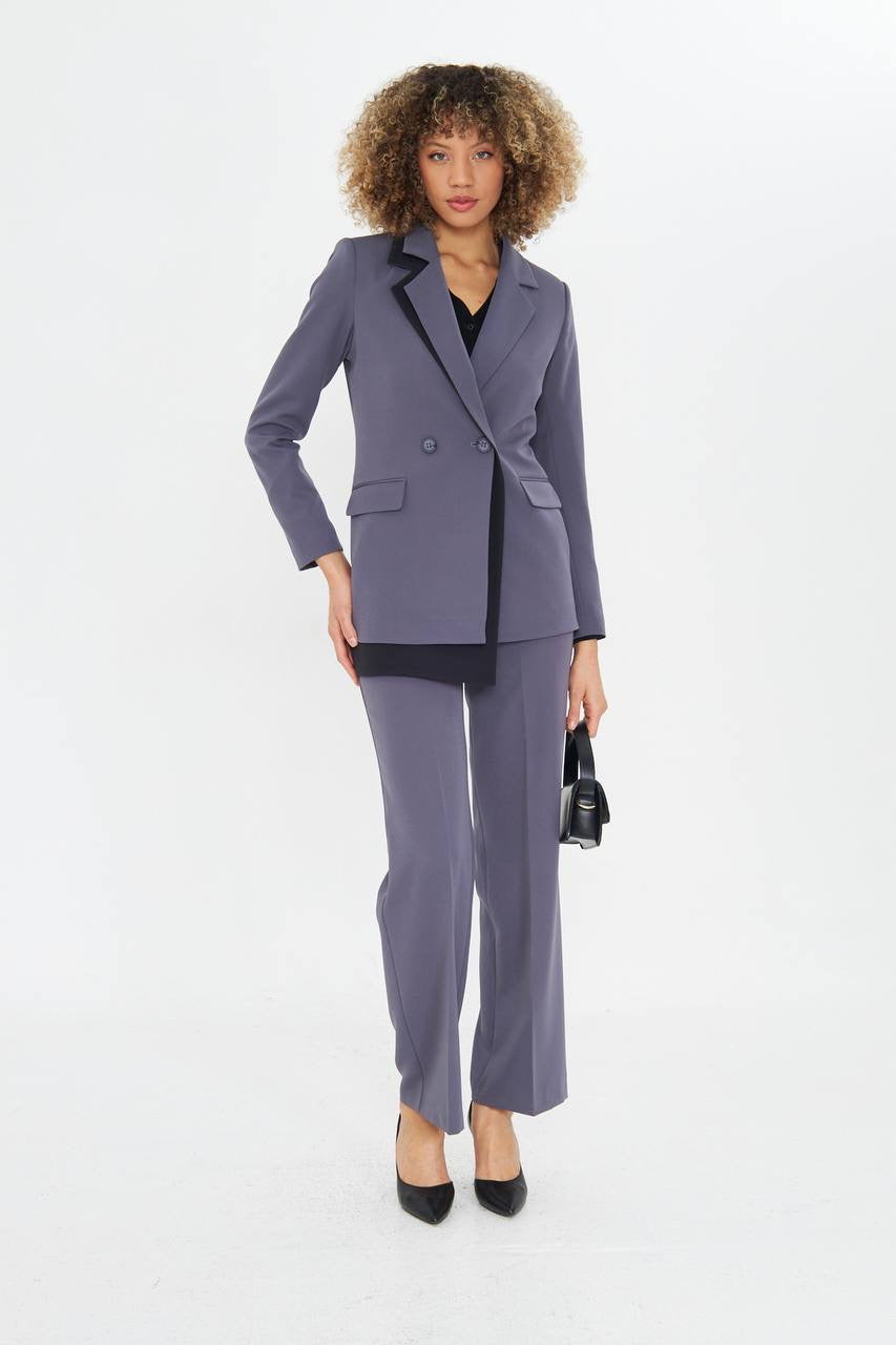 Ensemble Tailleur Pantalon Veste Croisée Gris