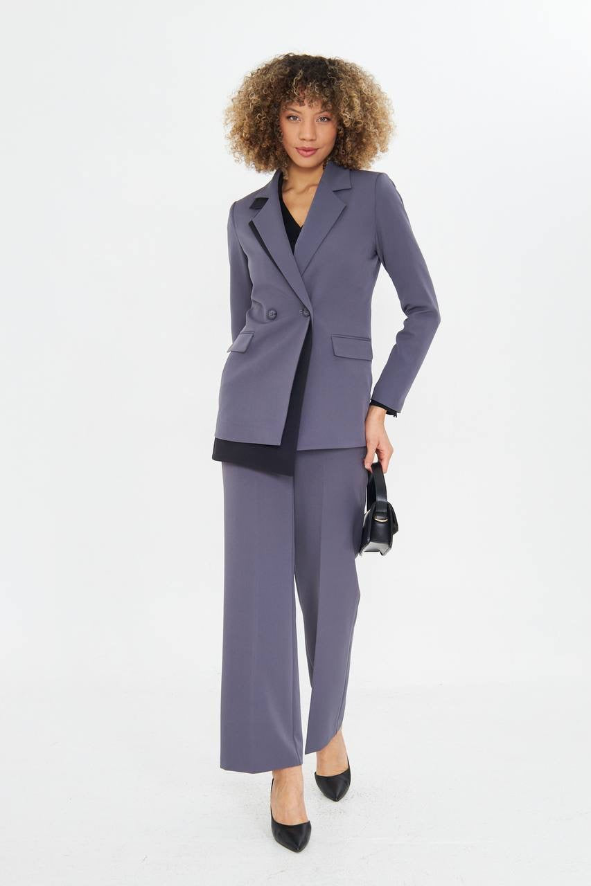Ensemble Tailleur Pantalon Veste Croisée Gris