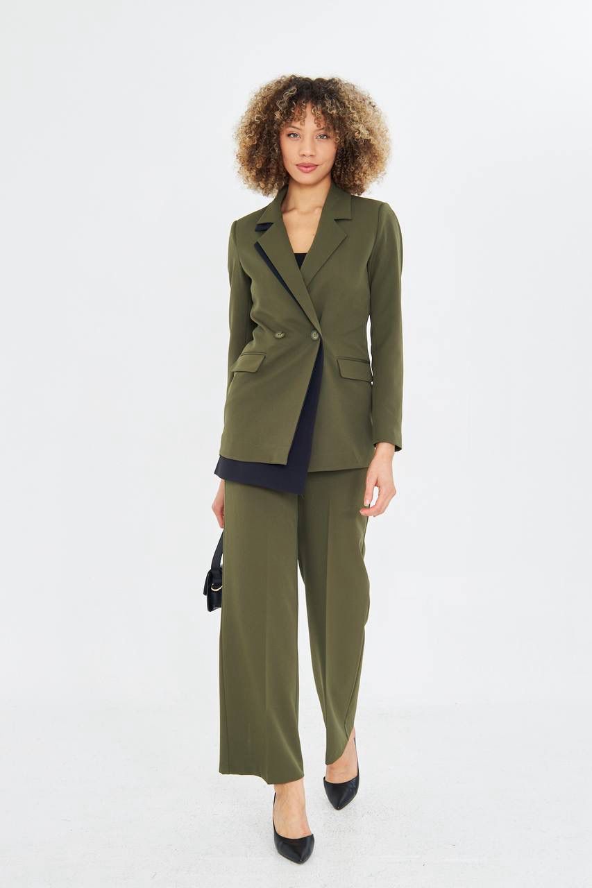 Ensemble Tailleur Pantalon Veste Croisée Vert