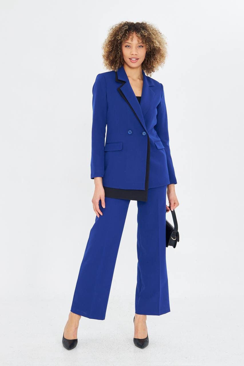Ensemble Tailleur Pantalon Veste Croisée Bleu