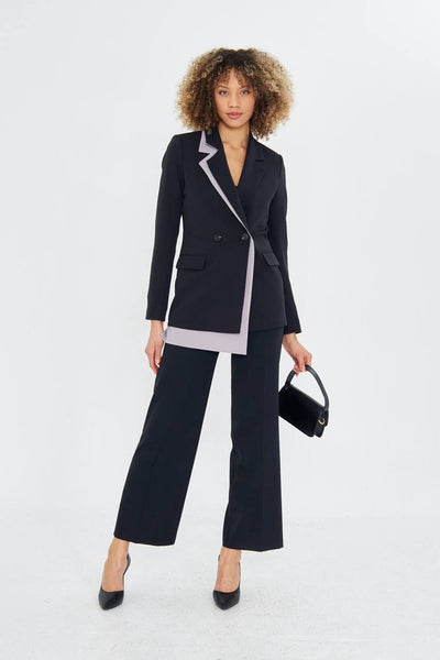 Black Double Breasted Jacket Pants Suit Set