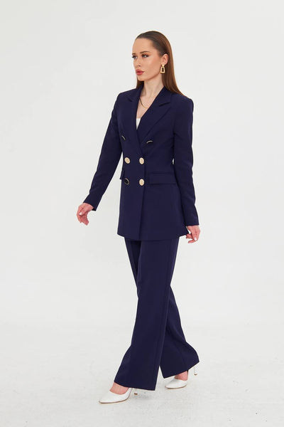 Blue Double Breasted Jacket and Pants Suit Set 2