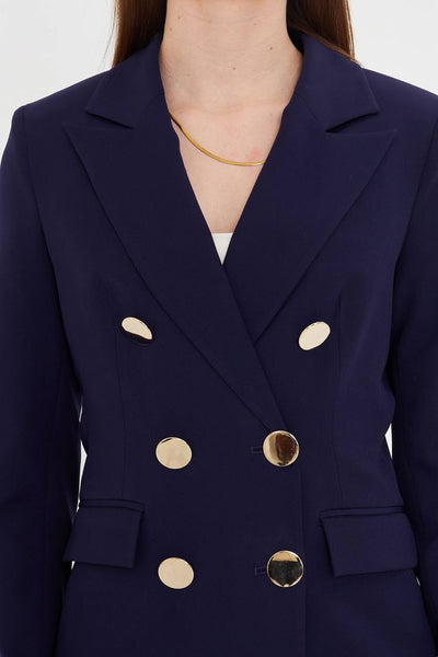 Blue Double Breasted Jacket and Pants Suit Set 2