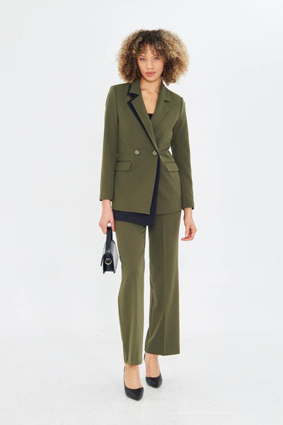 Green Double Breasted Jacket Pants Suit Set
