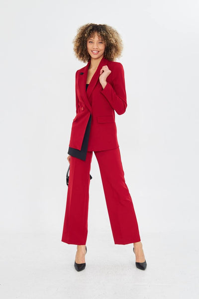 Red Double Breasted Jacket Pants Suit Set