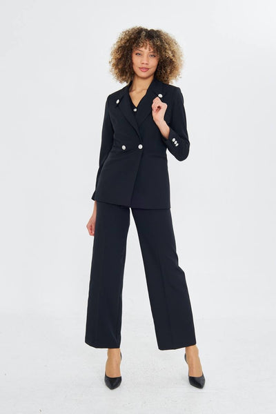 3 Piece Suit Pants Set Double Breasted Jacket Black 2