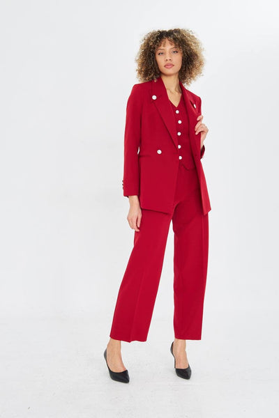 3 Piece Red Double Breasted Jacket Pant Suit Set 2