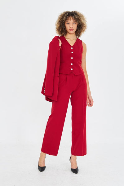 3 Piece Red Double Breasted Jacket Pant Suit Set 2