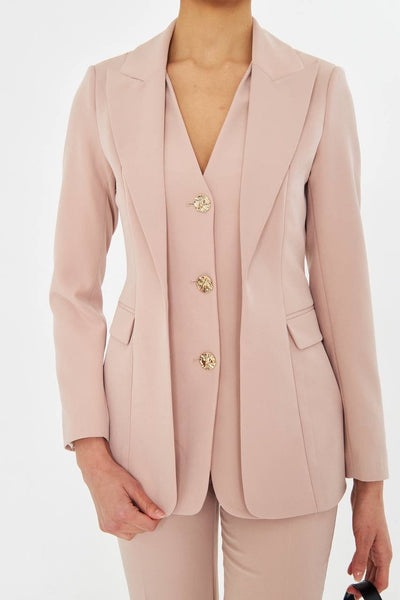 2 Piece Pantsuit Set Straight Jacket Beige 2