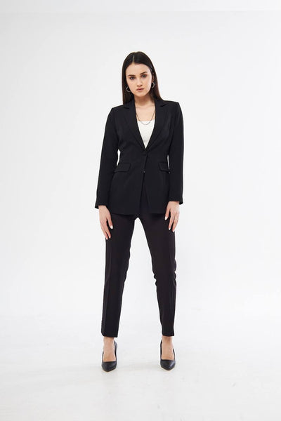 Black Straight Jacket and Pants Suit Set