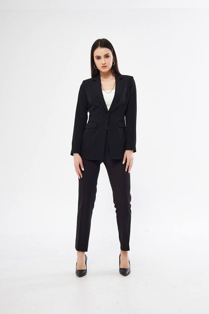 Black Straight Jacket and Pants Suit Set