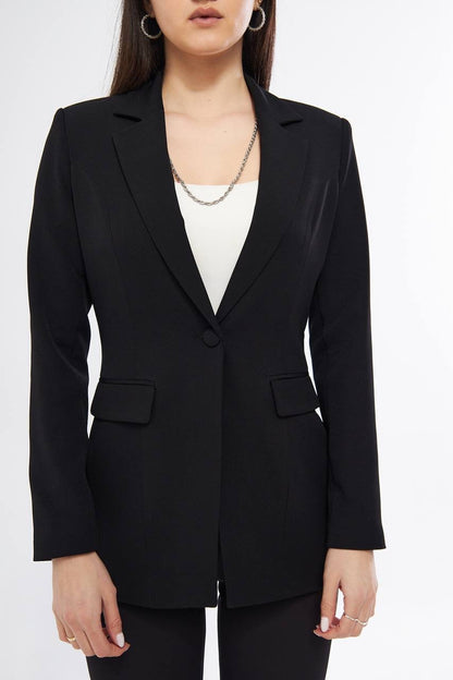 Black Straight Jacket and Pants Suit Set