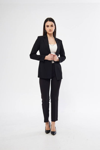 Black Straight Jacket and Pants Suit Set