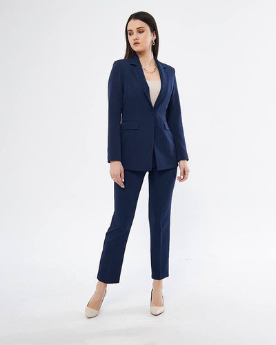 Blue Straight Jacket and Pants Suit Set