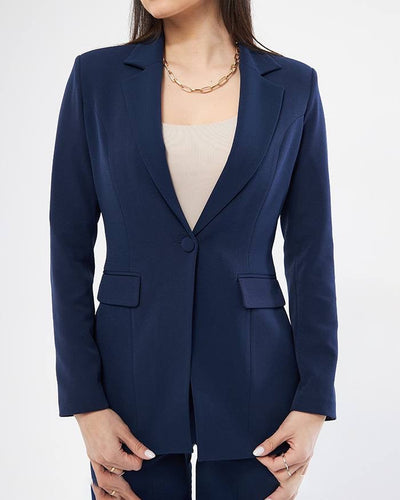 Blue Straight Jacket and Pants Suit Set